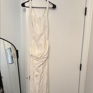 Ivory Strapless Draped Evening Gown